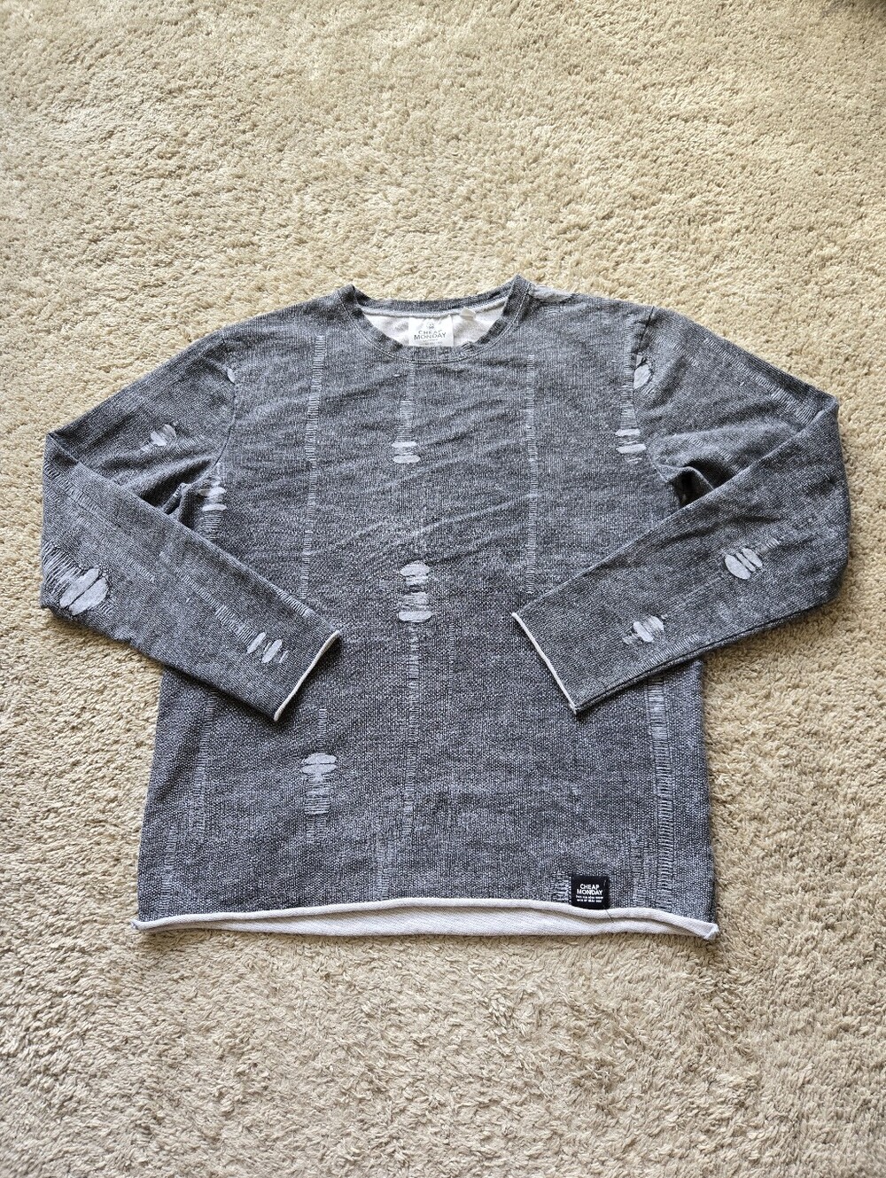Chep Monday Pipe Sweatshirt Size M Gray Distressed Look Cotton